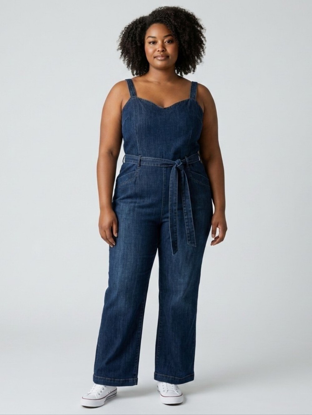 PAIGE Dark Indigo Denim Jumpsuit with Tie Belt. Size L. 100% Soft Cotton Jean.